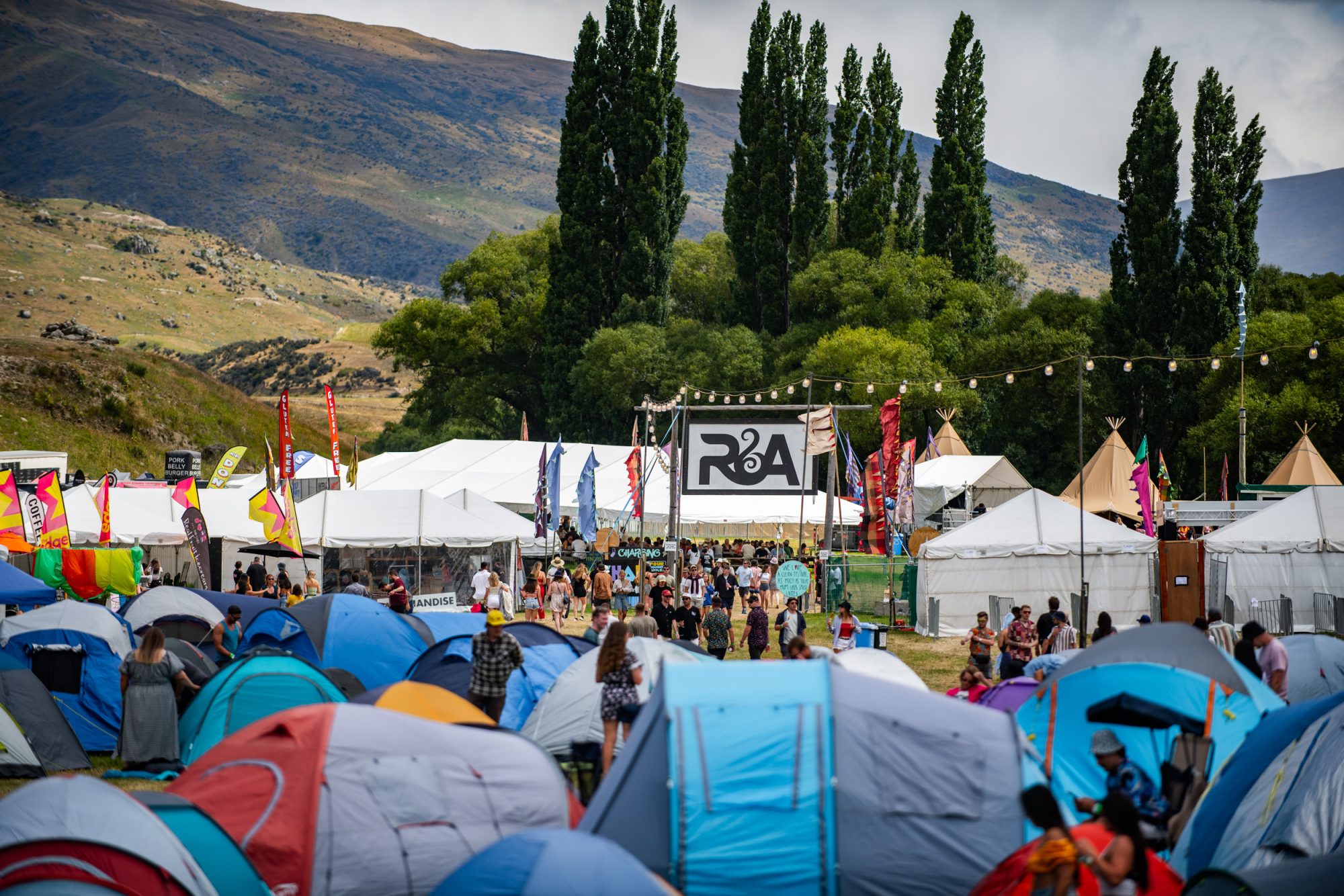 Tents lined up at Rhythm & Alps