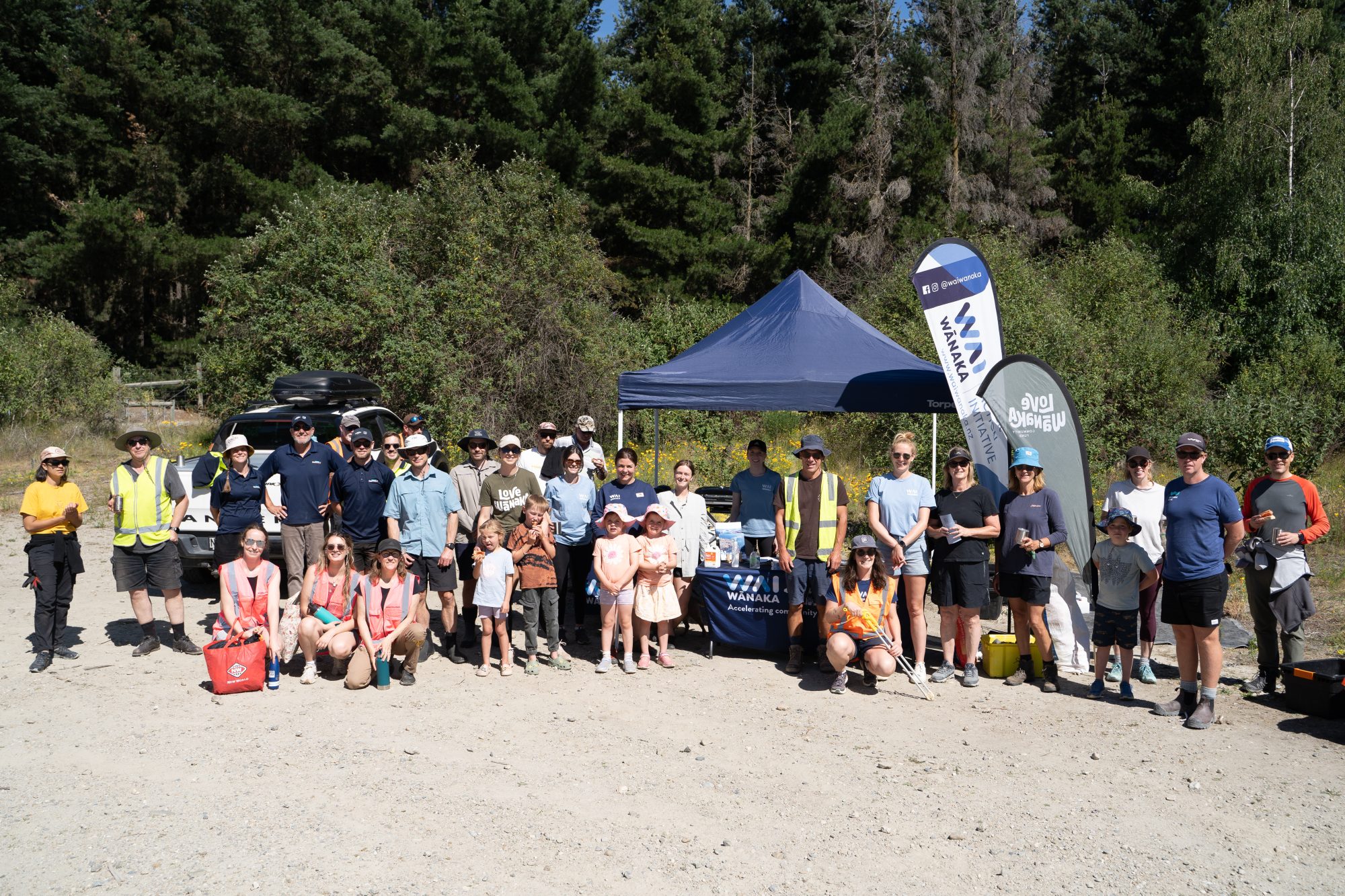 Community volunteers gathered for a WAI Wānaka waterway clean-up event