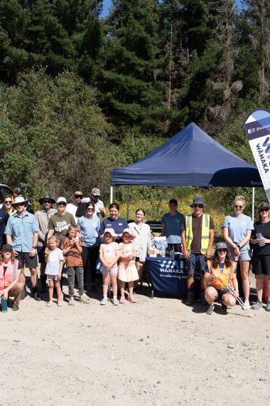 Community volunteers gathered for a WAI Wānaka waterway clean-up event
