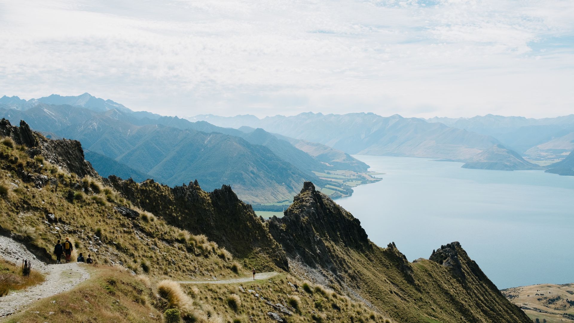 Mountain range with lake backdrop