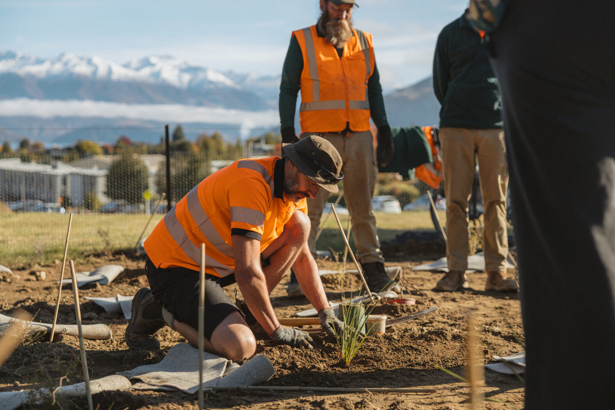 A volunteer at the Love Wānaka industry planting day